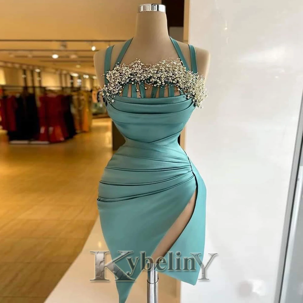 Kybeliny Attractive Ruched Homecoming Dresses for Woman Sleeveless Rhinestones Satin Vestidos De Fiesta Party Customized