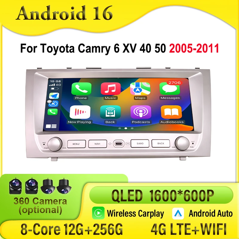 Radio con Android Auto y Carplay para Toyota Camry 6 XV 40 50 2005-2011, Pantalla de 9.3 Pulgadas, Navegación GPS, Reproductor Multimedia para Auto, Bluetooth, DSP