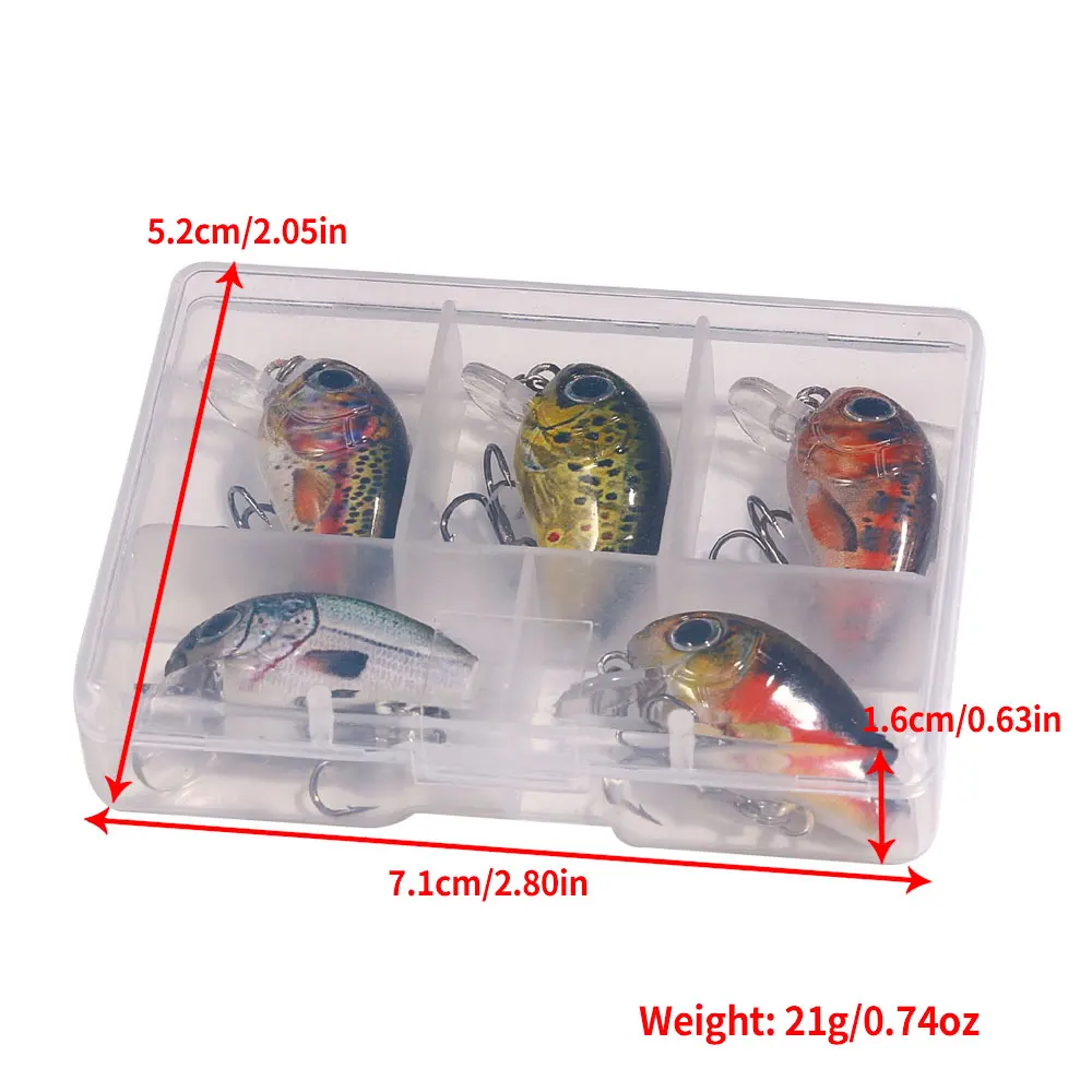 HENGJIA 5pcs 1.5g-2g 3cm Mini Crankbait Kit Artificial Wobblers Hard Bait Bass Trout Fishing Lure Tackle Pesca Peche Truite