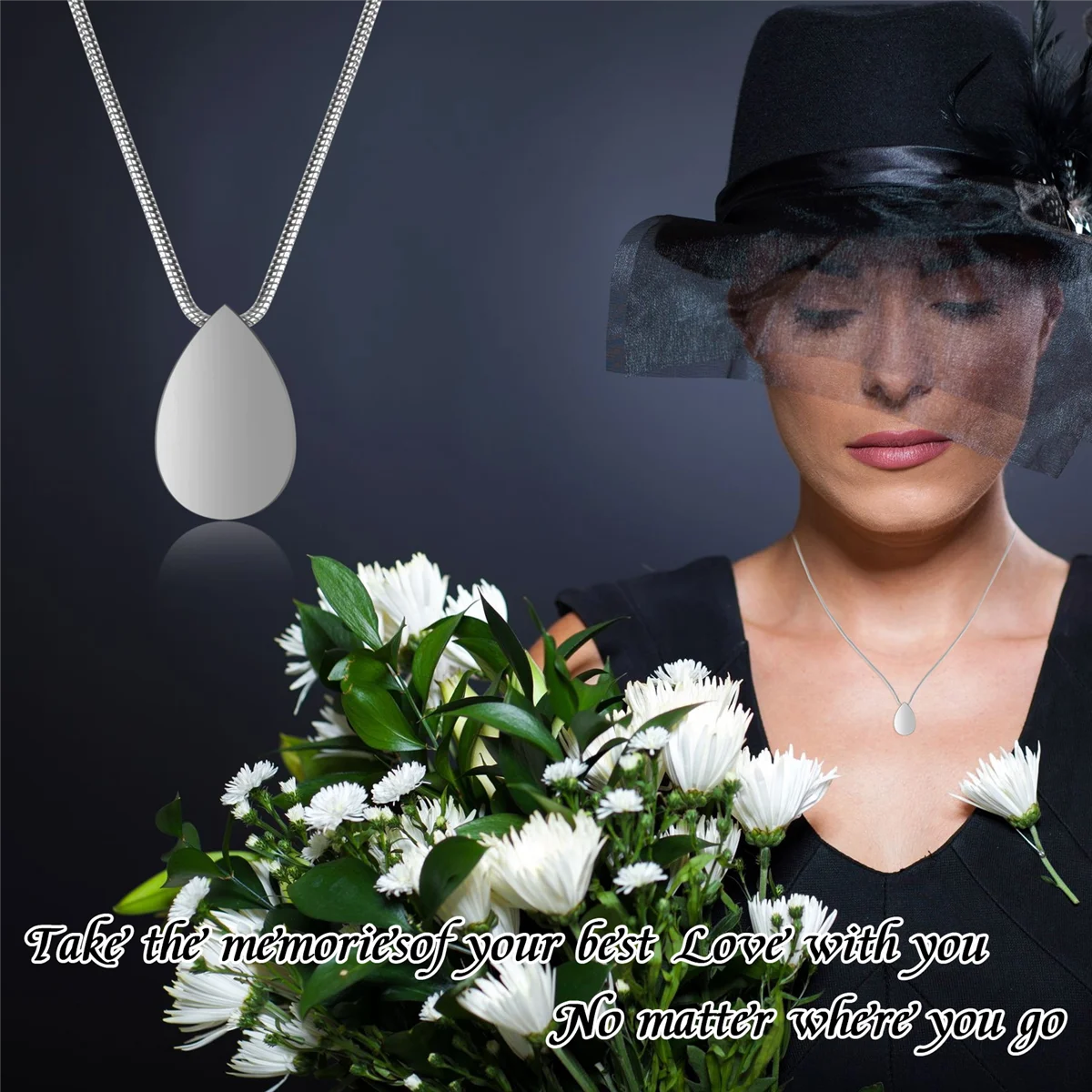 FZFZ パーソナライズされたティアドロップ形状の水滴火葬骨壺ネックレス、灰火葬ジュエリー用の充填キット付き