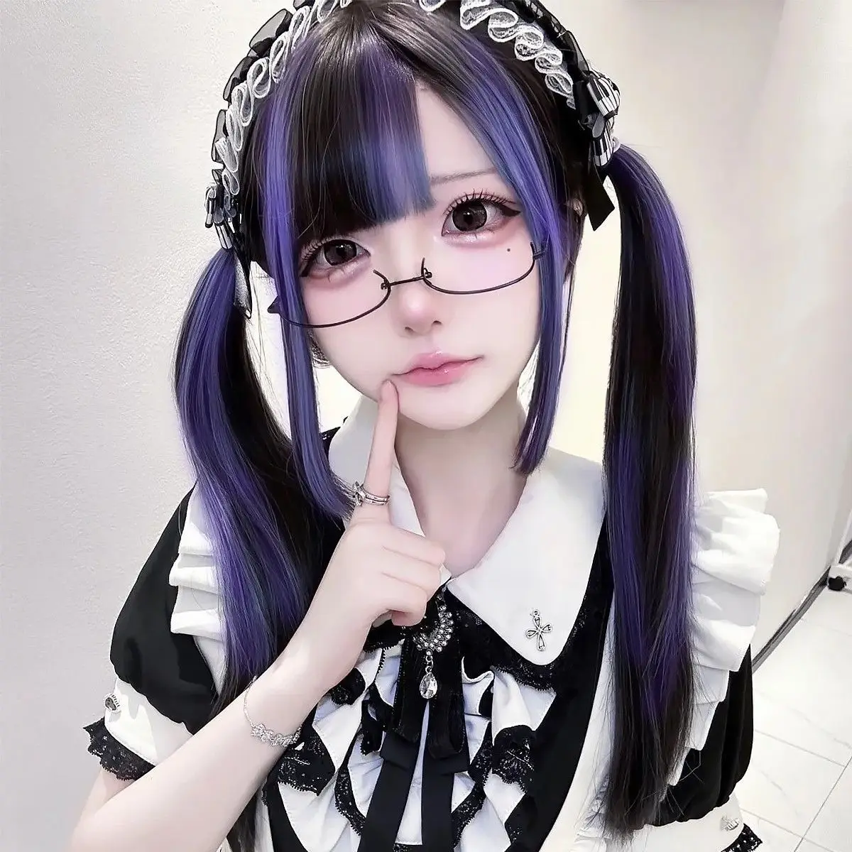 

‌ Темно-фиолетовый парик фронта шнурка - парик готического аниме, волосы для косплея на всю голову, прямой парик с воздушной челкой, волосы омбре