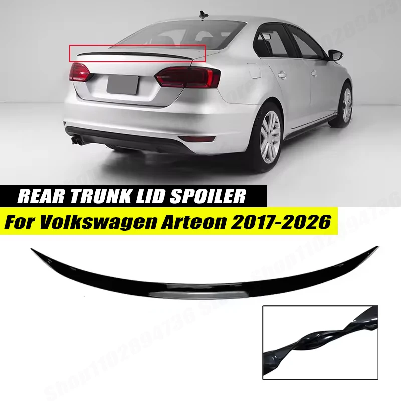 120CM Gloss Black Soft Rubber Rear Trunk Spoiler Lip Splitter 5D Carbon Look Car Accessories For Volkswagen Arteon 2017-2026