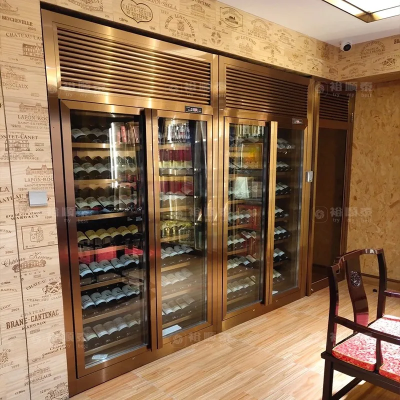 Villa private wine cellar Baijiu display cabinet metal  rack glass wine cabinet high-end stainless steel thermostatic wine