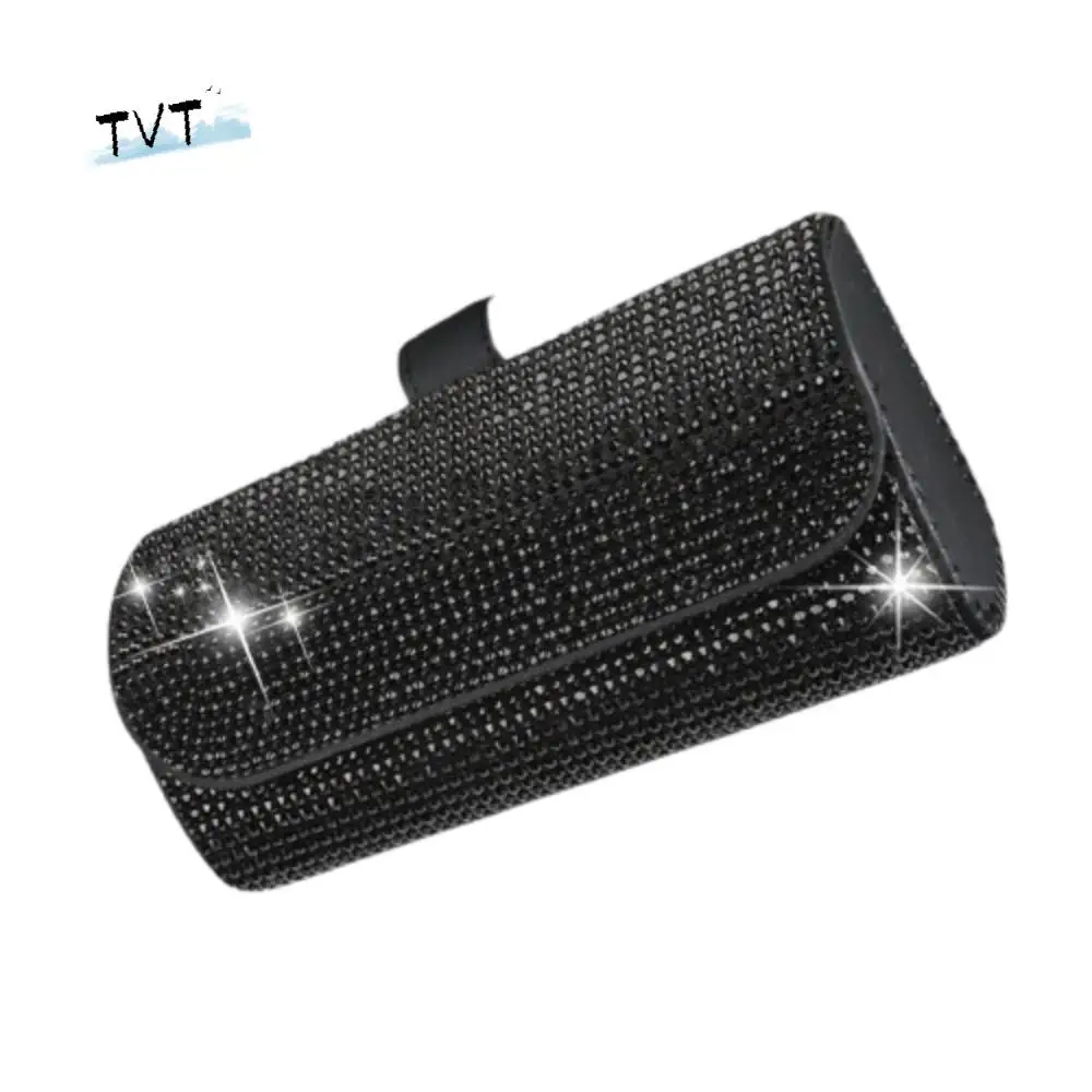 

Bling Sun Visor Glasses Case Luxury PU Leather Car Eyeglasses Holder Crystal Clip Organizer Sunglasses Storage Box Vehicle