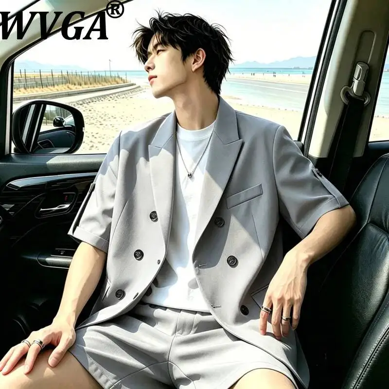 WVGA Spring Summer New Men Soild Color Fashion Short Sleeve Blazer Niche Chic Casual Turn-Down Collar Oversized Coats Ins W25359