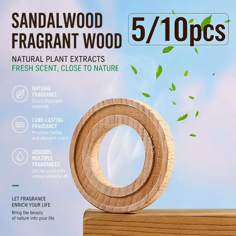 5/10Pcs Circular Aromatherapy Wood Car Air Freshener Essential Oil Diffuser Beech Wood Tablets Remove Car Interior Odor view 2