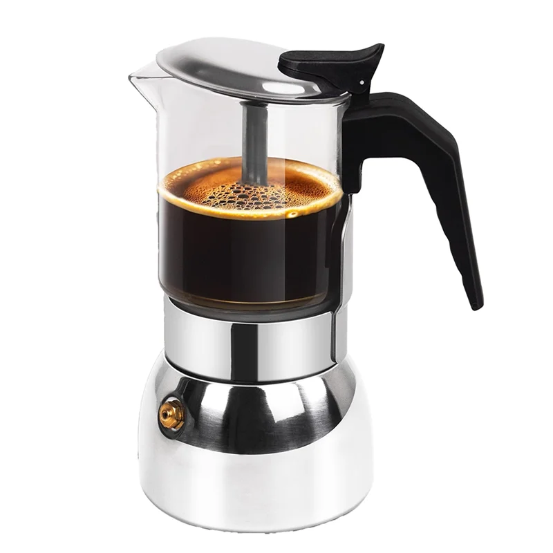 -A89Z 9 Cup Glass Clear Italian Coffee Machine Moka Pot Stainless Steel Thickened Stovetop Espresso Maker 450Ml 15Oz