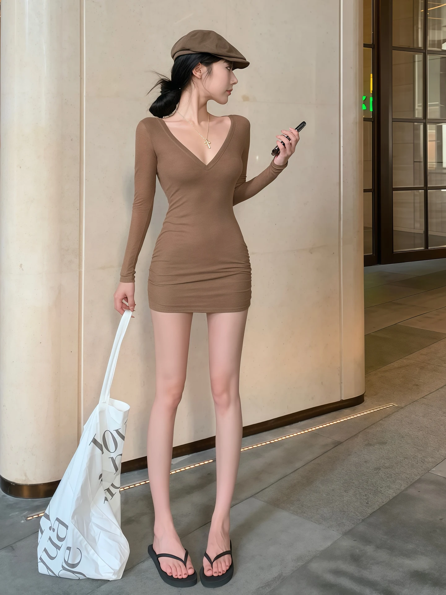 

Sexy Tight Fit Dr Deep V Ne Long Sve ort Sle Autumn Inner Wear Underwear Ladies Faion Ci Commute Dr