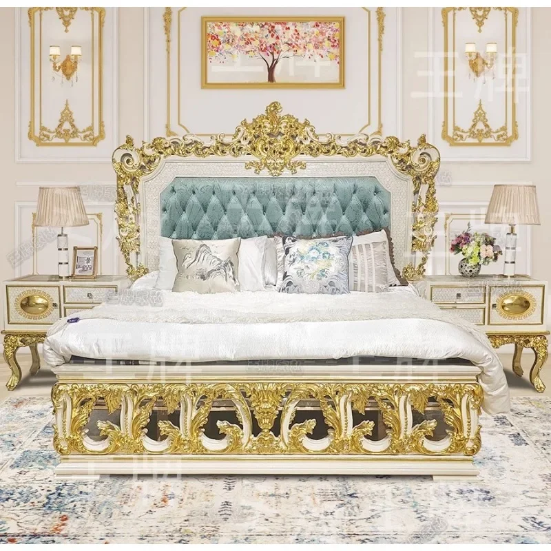 French solid wood treasure bed master bedroom high-end villa luxury European carved double
