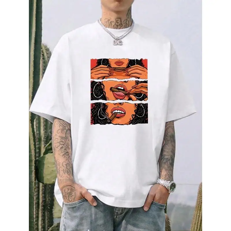 

Streetwear Graphic T-Shirt Sexy Lips Print Hip Hop Urban Art Style Oversized Casual Party Outfit Tee S-3XL