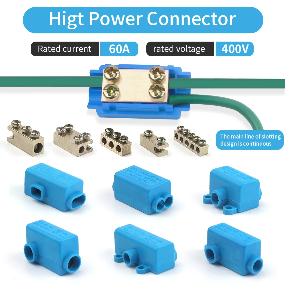

High Power NO Disconnection Wire Connector Cable Splicing 1 in Multiple out 60A/400V Wiring Terminal Screw Crimping Junction Box