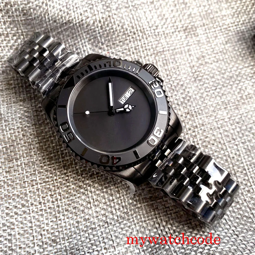 20atm Tandorio NH36A Movt Black Mechanical Men Watch Dial Black PVD Case Weekday Date Stainless Steel Jubilee Bracelet 40mm