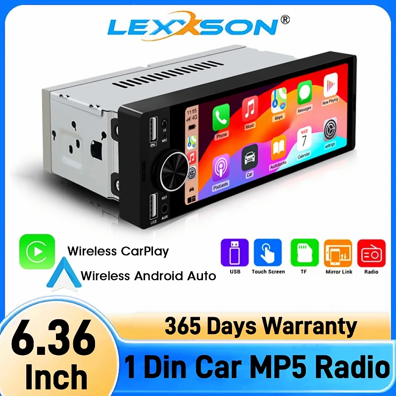 1DIN العالمي MP5 6.36 بوصة راديو السيارة دعم اللاسلكية Carplay أندرويد السيارات AUX USB SWC BT شاشة تعمل باللمس مشغل فيديو الوسائط المتعددة