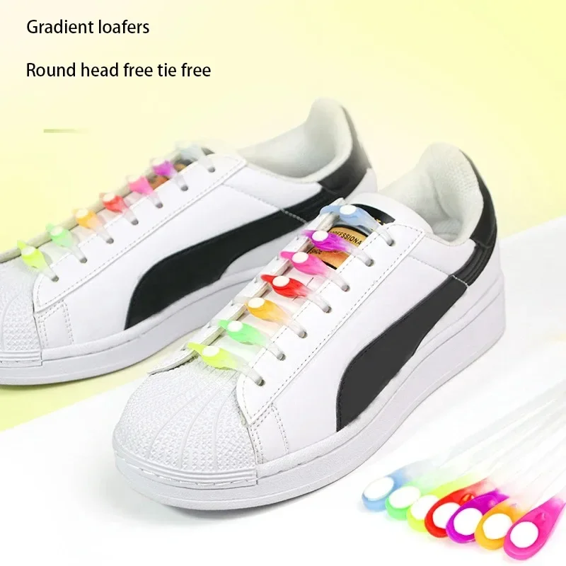 12 Stück modische elastische Silikon-Schnürsenkel für Turnschuhe, Schnürsenkel ohne Krawatten, Farbverlaufs-Schnürsenkel ohne Binden, Freizeitschuh-Zubehör