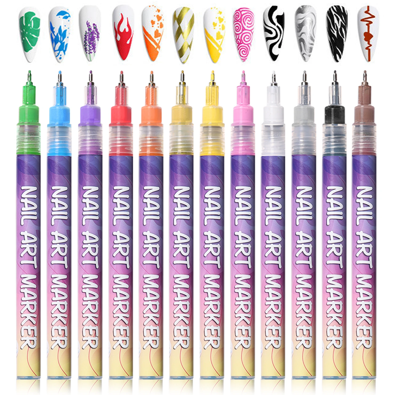 

12 Colors Nail Art Pens Set 0.5mm Fine Tips 3D Nail Polish Pens Acrylic Paint Nail Drawing Painting Liner Dotting Quick Drying
