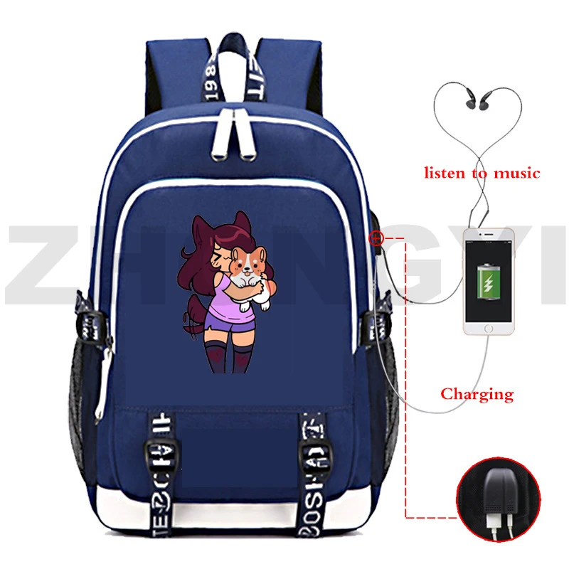 

Mochila Anime Aphmau Merch Backpack Men Teenager School Bag Kids USB Type Travel Rucksack Large As A Cat Student Bag Harajuku