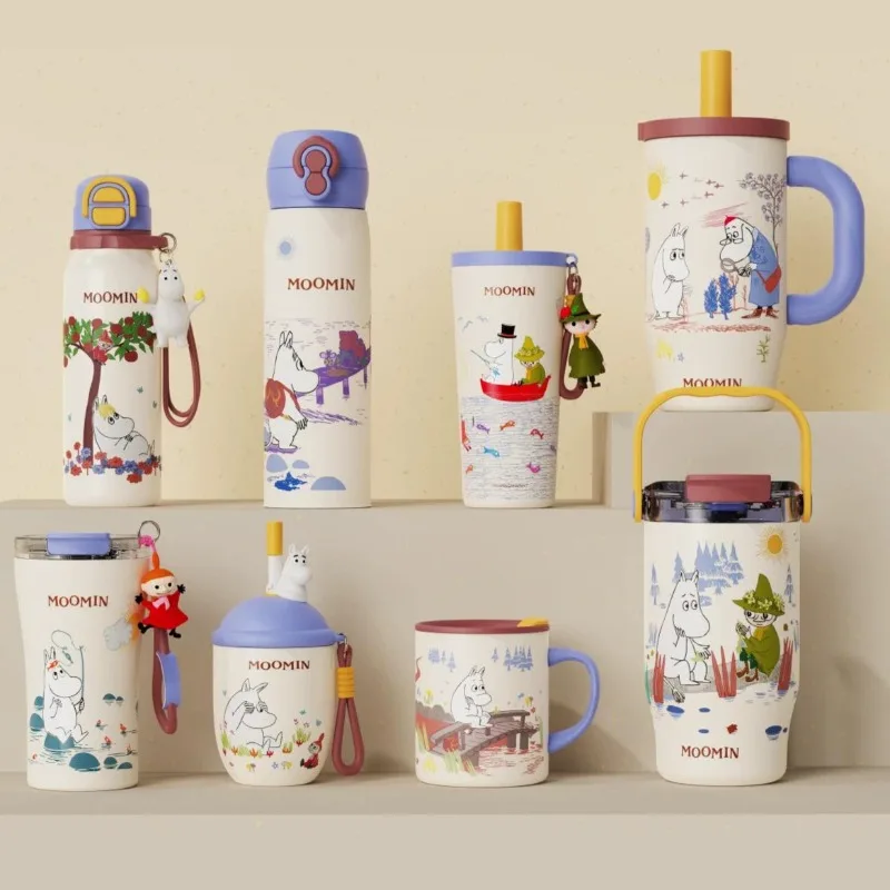 Moomin SUS316 Stainless Steel Mug With Rotating Lid Insulated Coffee Cup Dual Drinking Portable Handgrip Water Cup For Home Gift