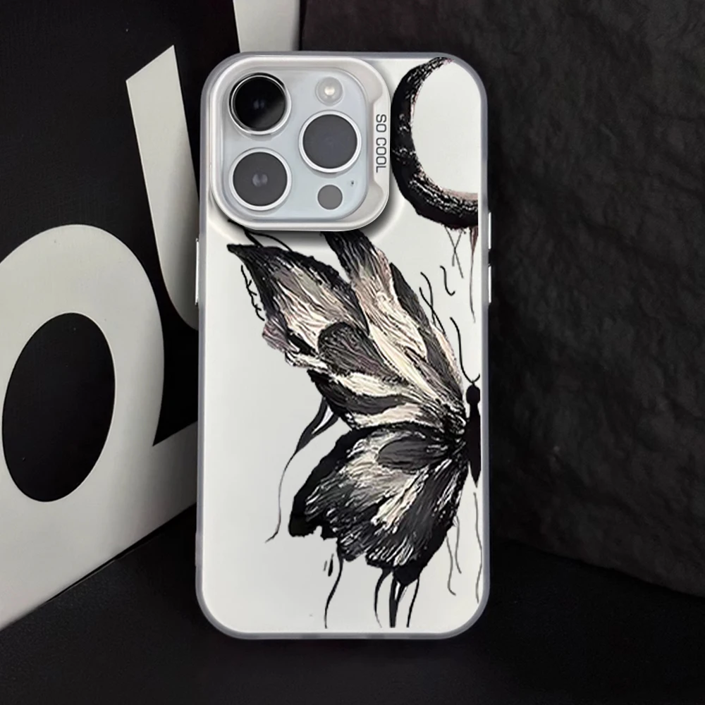 Black Butterfly Moon Cool New Luxury IMD Phone Anti-drop Cover Case For iPhone 11 12 13 14 Pro Max 15 16 Plus