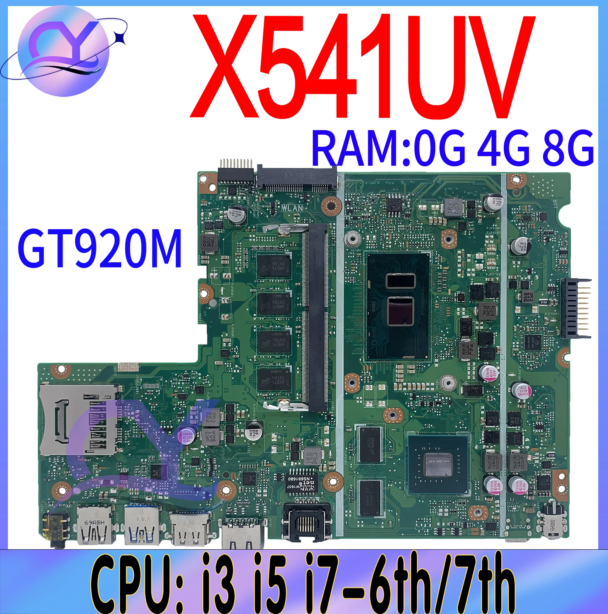 

X541UV Mainboard For ASUS X541U X541UJ A541U X541UVK K541U PLACA Laptop Motherboard With 4GB 8G i3 i5 i7-6th GT920M 100% Working