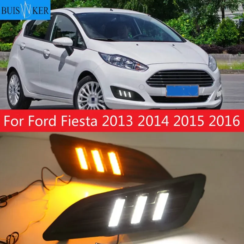 

Car Flashing 1Pair DRL For Ford Fiesta 2013 2014 2015 2016 Daytime Running Lights Fog head Lamp cover car styling white Daylight