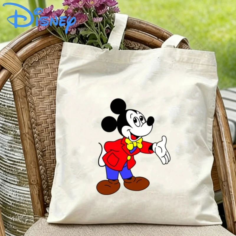 

1PC Disney Mickey Mouse Red Blazer with Bow Tie Print Double-Sided Canvas Shoulder Bag Eco Handbag