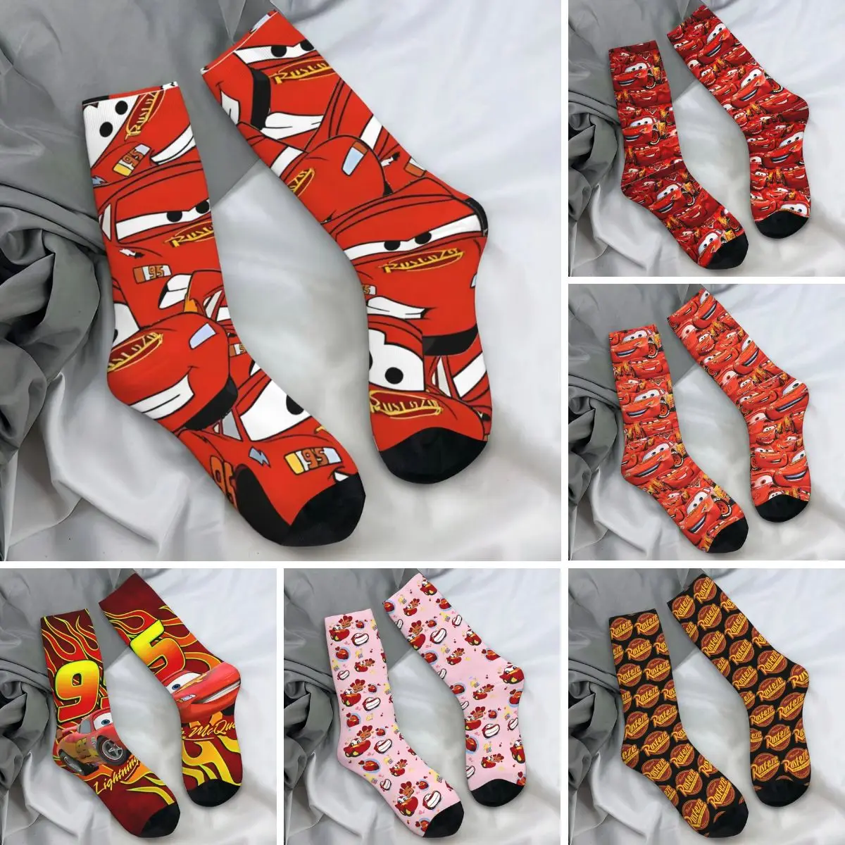 Cars Lightning Mcqueen Collage Socks Harajuku Stockings Spring Anti Skid Women Men Socks Soft Breathable Design Climbing Socks