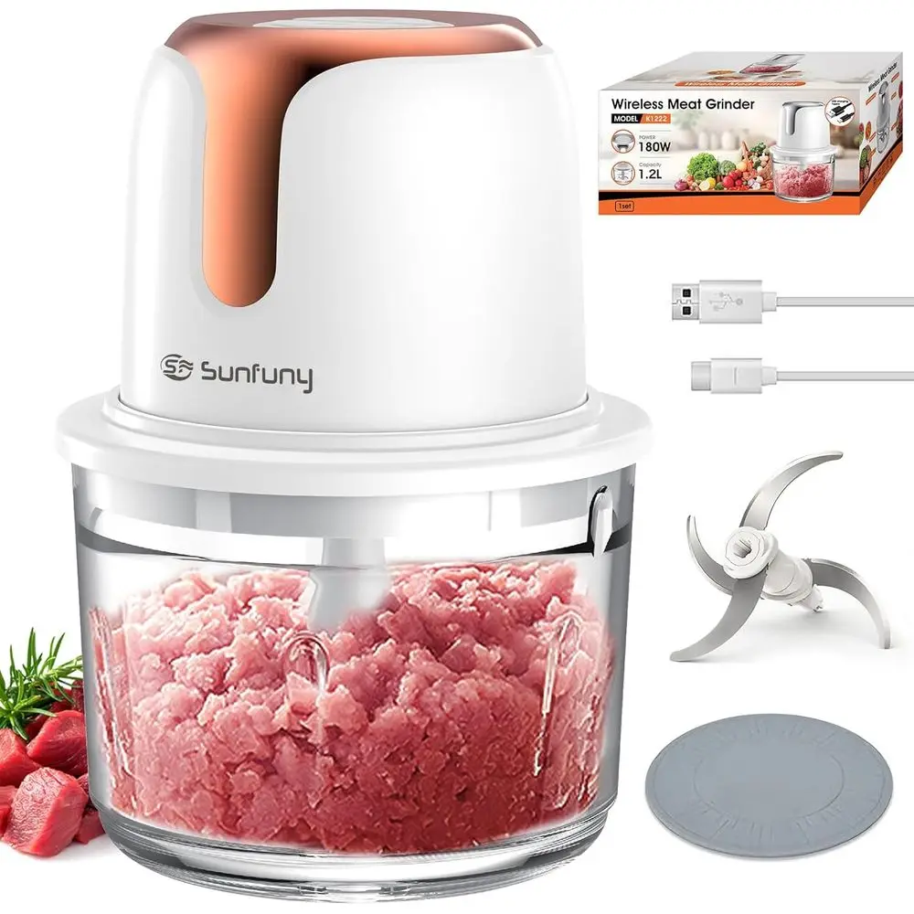 

Sununy Cordlood Prr, Mini ood Chopper Wirelwith 5-Cup Glass Bowl, 6000mAh Battery USB-C Rechargeable Vegetable Chopper, Electric