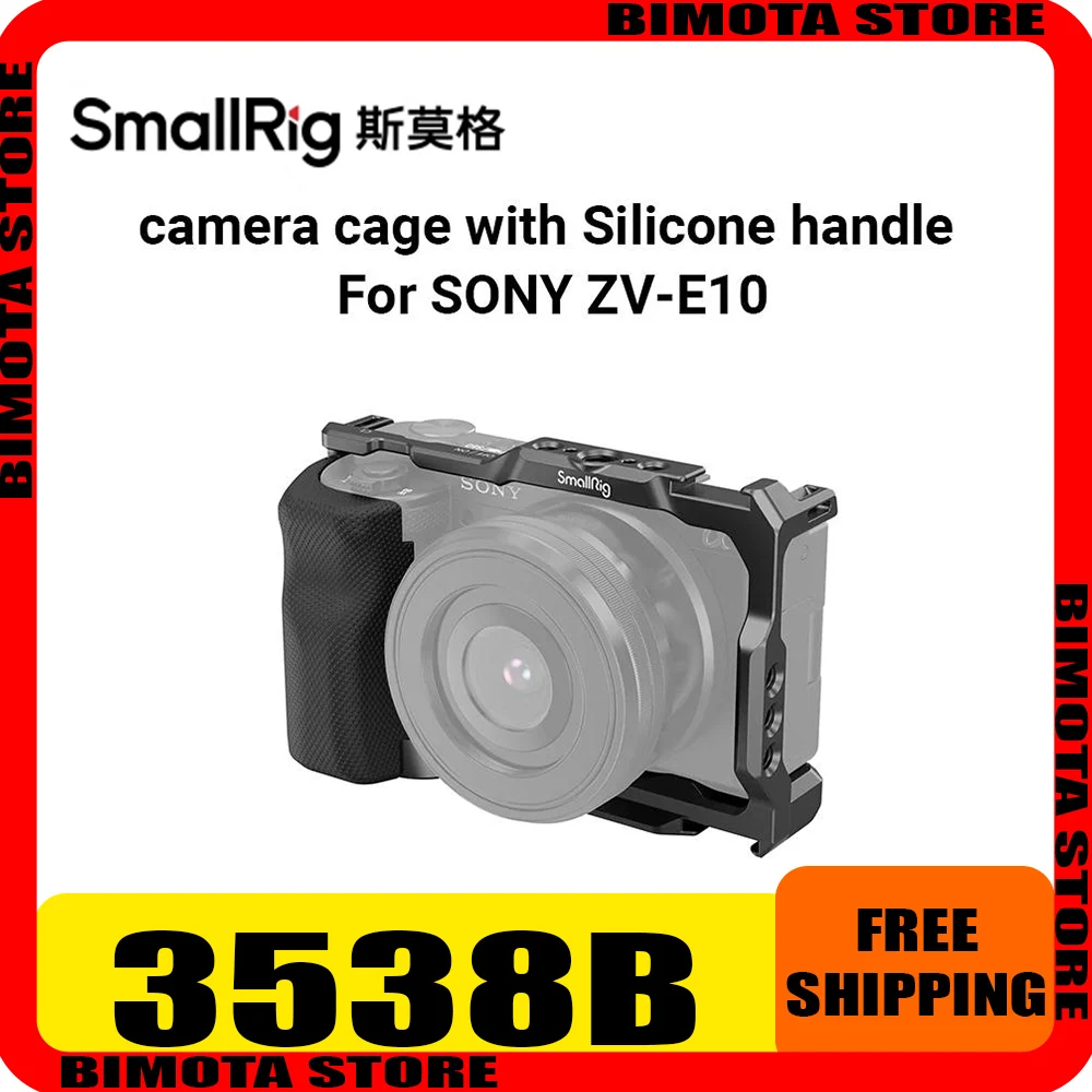 upgraded-version-smallrig-zv-e10-with-silicone-handle-with-cold-shoe-and-quick-release-plate-for-sony-zv-e10-3538b-rabbit-cage