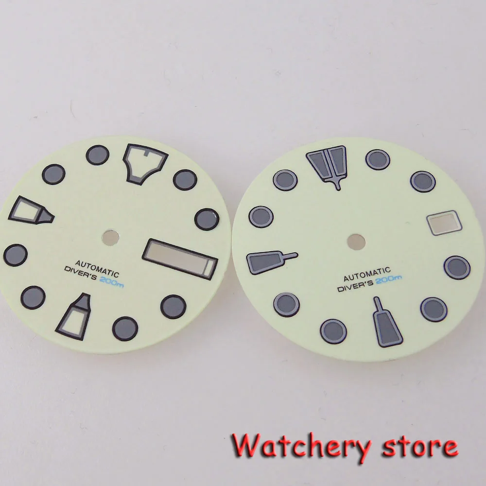 

29mm Full Green Luminous Beige Watch Dial Gray Marks Date Window Fit NH35 NH36 Automatic Movement Watch Parts For Seiko Mod Part