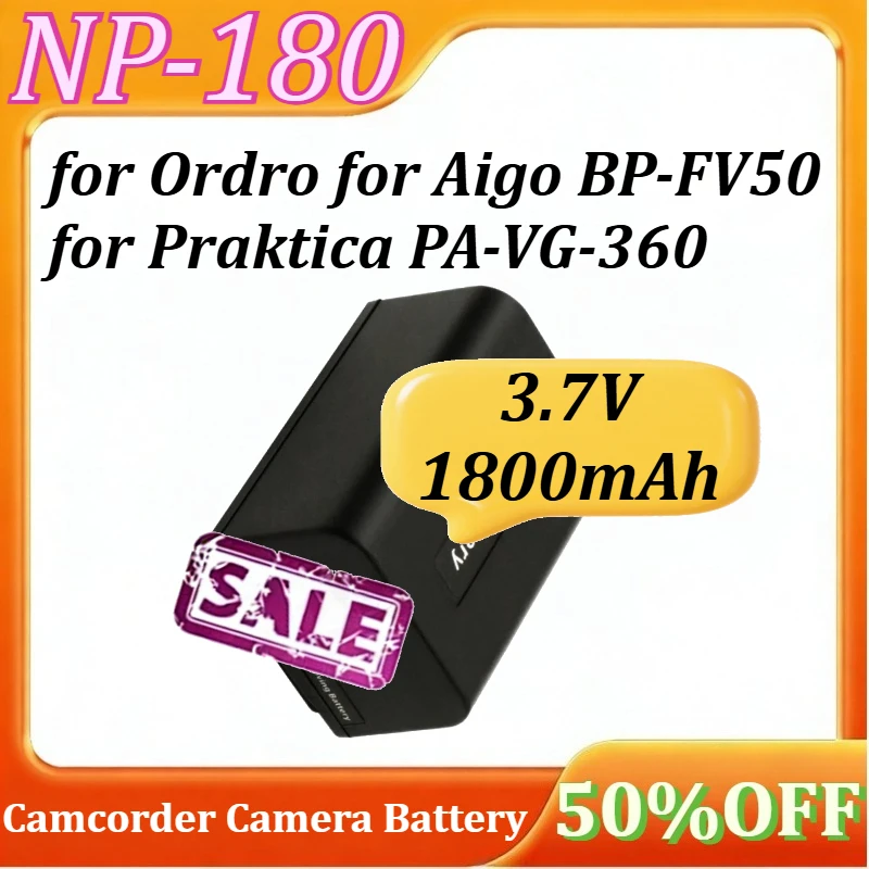 

NP-180 Camcorder Camera Battery for Ordro for Aigo BP-FV50 for Praktica PA-VG-360 3.7V 1800mAh