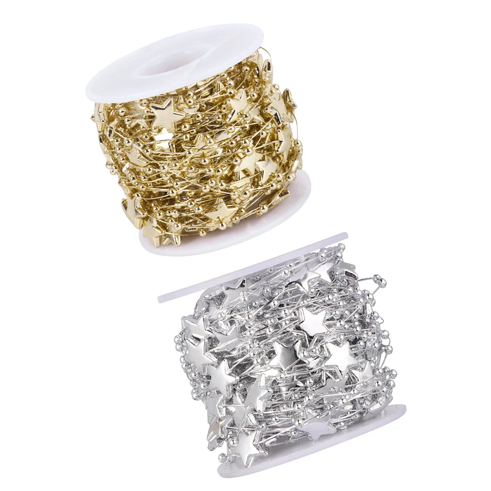 

2 Rolls Five- Plastic Beads Long-Lasting DIY Beads Chain Ornament for Xmas Tree Wall Window Decoration