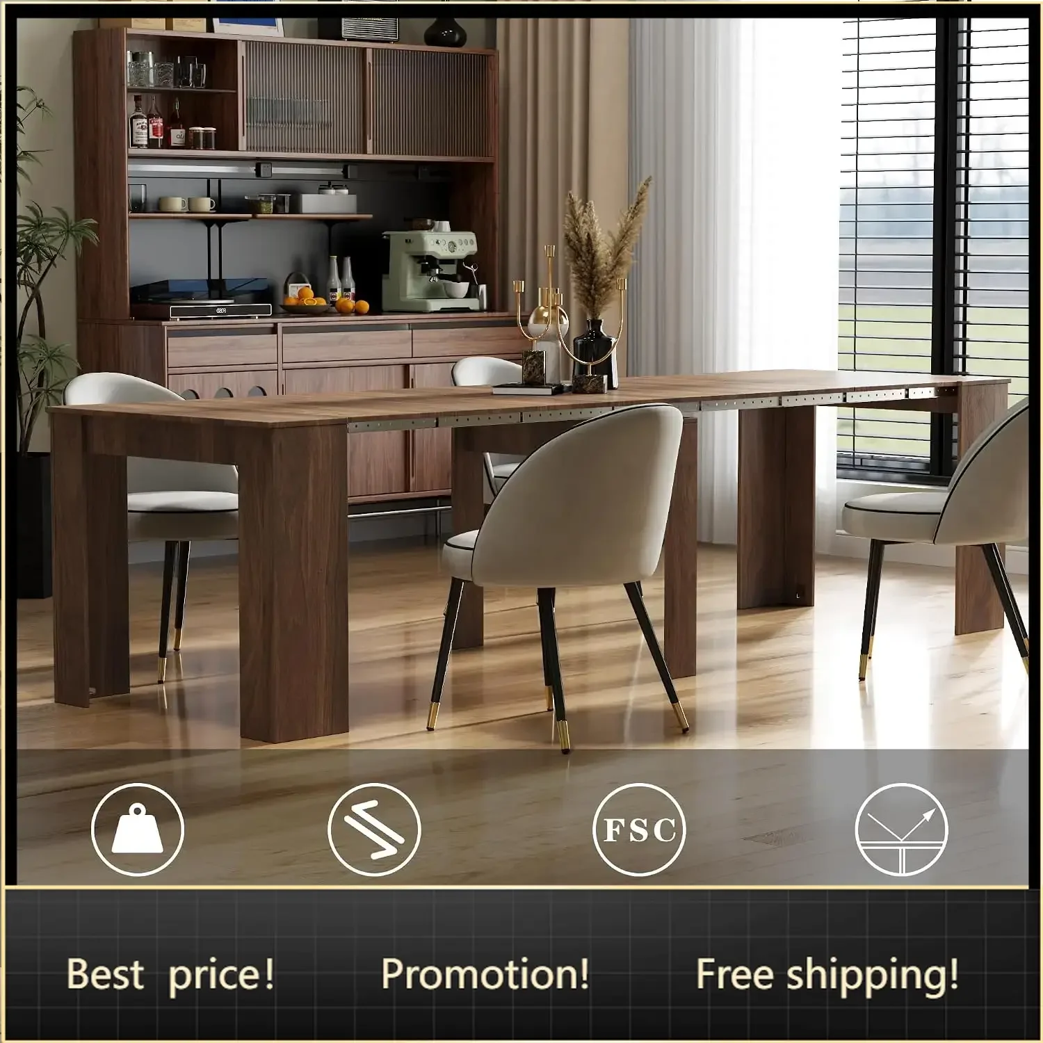 Extendable Dining Table, Transformer Folding Console Table for 2-12 People, Space Saving Dining Room Table for Apartments