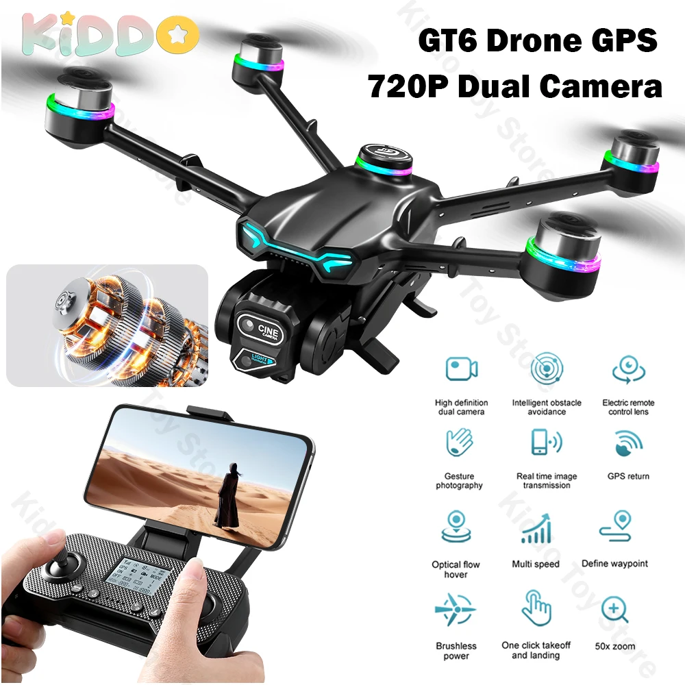 GT6 ドローン ブラシレス GPS リターン オプティカル フロー障害物回避 WIFI FPV RC ドローン 720P ESC 飛行リモコン Quadcopter おもちゃ
