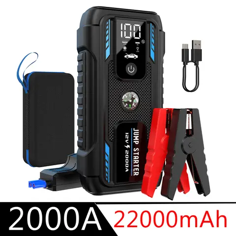 2000A 자동차 점프 스타터 보조베터리 22000mAh 자동차 시작 장치 빠른 충전 자동차 배터리 충전기 부스터