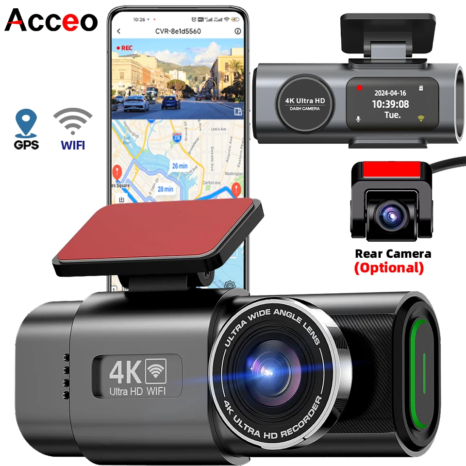 

UHD 4K Dash Cam Recording Car Camera DVR Night Vision Recorder Built-in Wi-Fi Support GPS 24 Hours Parking Monitoring