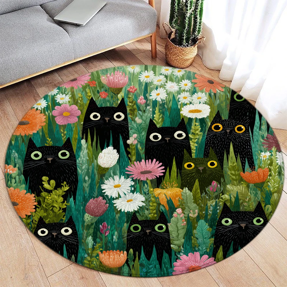 Hand-painted Cartoon Animal Round Rug Dog Cat Wolf Skull Swan Modern Bedroom Livin g Room Home Carpet Decor Flannel Round Area C