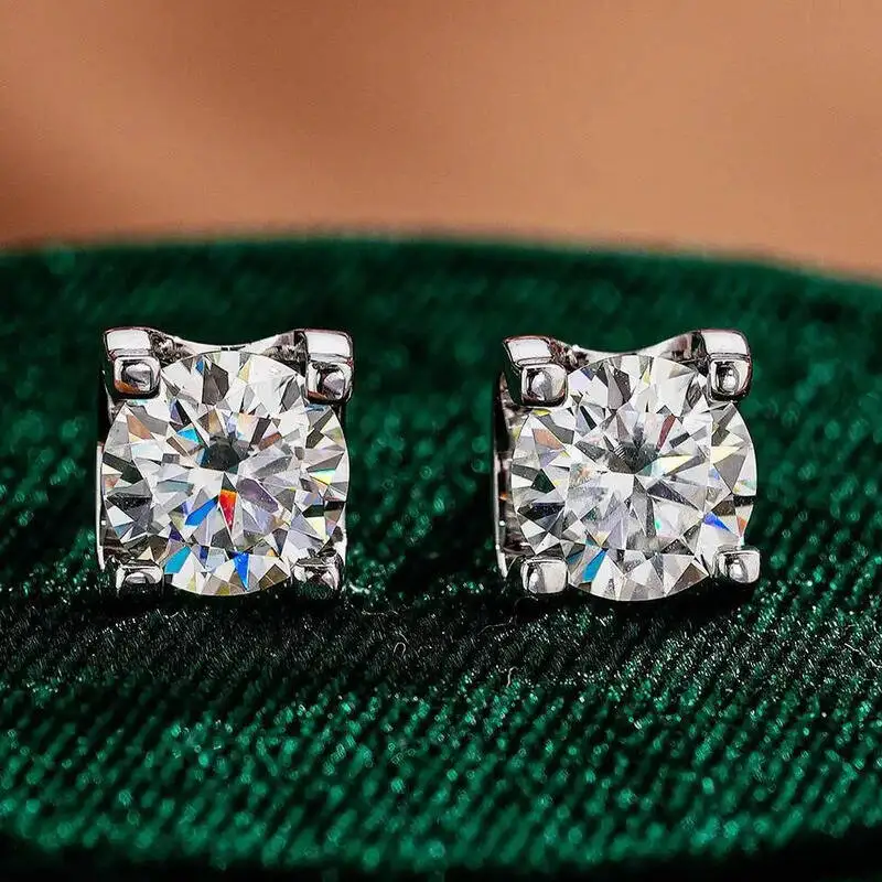 JoiasHome 6.5mm 1CT Pink Round Moissanite Stud Earrings For Women S925 Sterling Silver Fine Jewelry Pass Diamond Test Party Gift