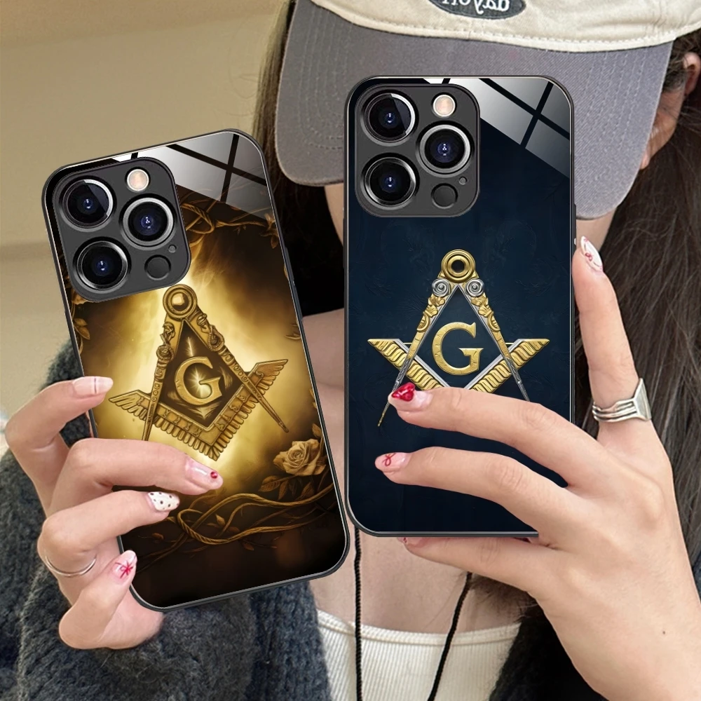 Freemason Painting Color Mobile Cell Phone Case for iPhone 16 15 14 13 12 11 X XR XS 8 Pro Max Plus Mini PC Glass Cover Shell