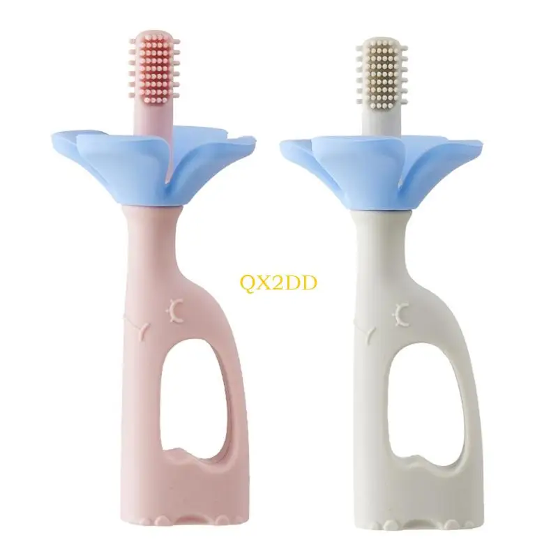 

QX2D Silicone Baby Toothbrush Teether Double Purpose Elephant Theme Teeth Hygiene