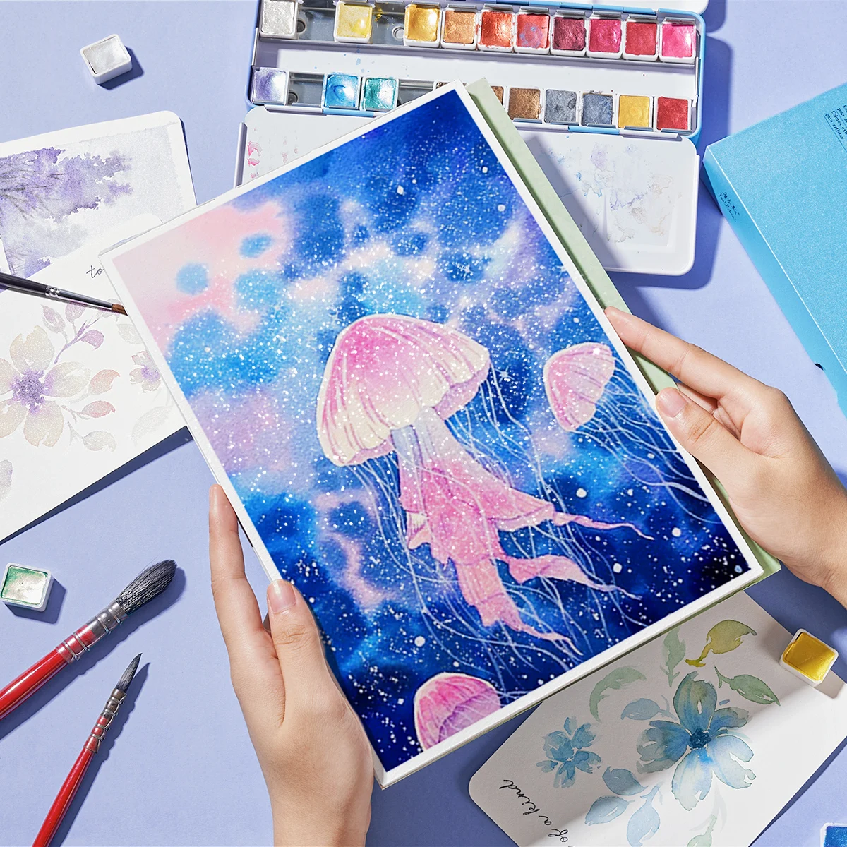 Paul Rubens Professional Metallic Watercolor Paints Set, Pearl Paint, Portable Metal Case with Palette Set of 24 Half Pans