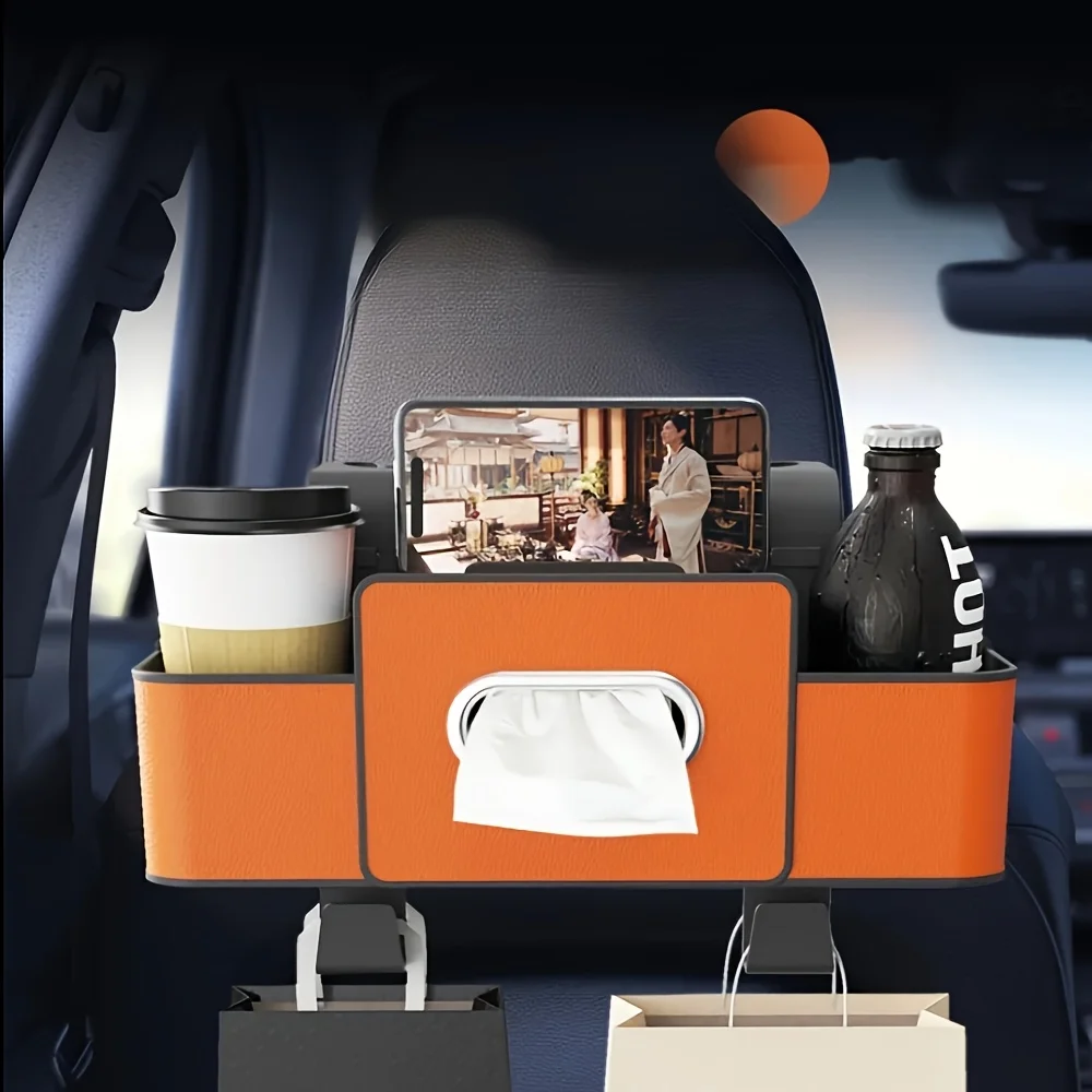 منظم مقعد السيارة الفاخر مع صندوق مناديل وخطافات قابلة للتعديل. راتينج ABS متين. سهلة التركيب. تسوق الآن!