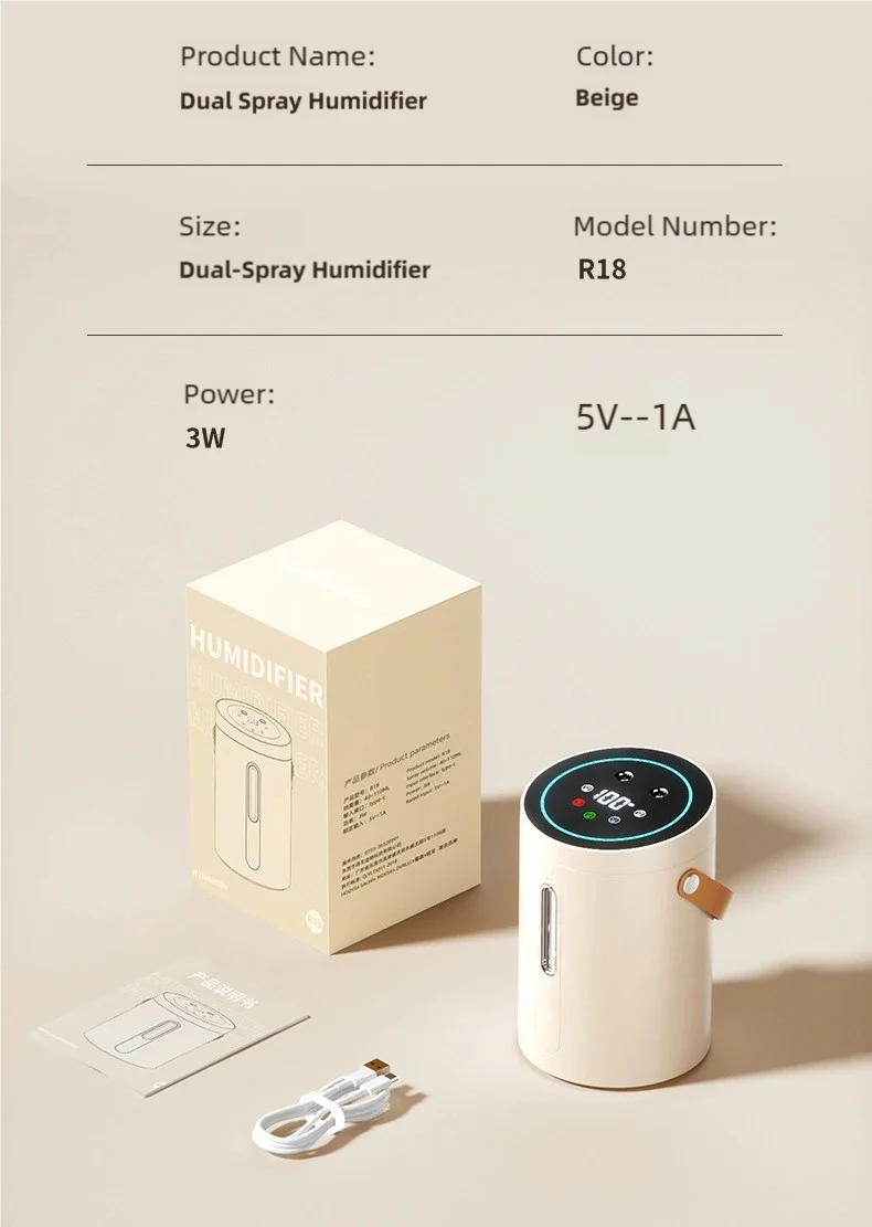 TINSOL 2500ml Digitaler Dual-Spray-Luftbefeuchter mit USB-Anschluss, Aroma-Luftbefeuchter für ätherische Öle, Dreistufiger Nebel-Luftbefeuchter für das Schlafzimmer – Detail 29