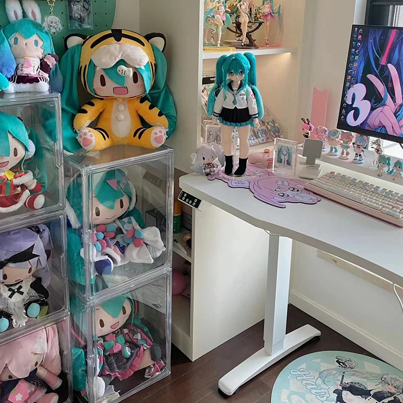 Boîte de rangement de figurines en acrylique, vitrine de poupée en coton, armoire transparente anti-poussière, boîte de rangement de jouets Miku Anime