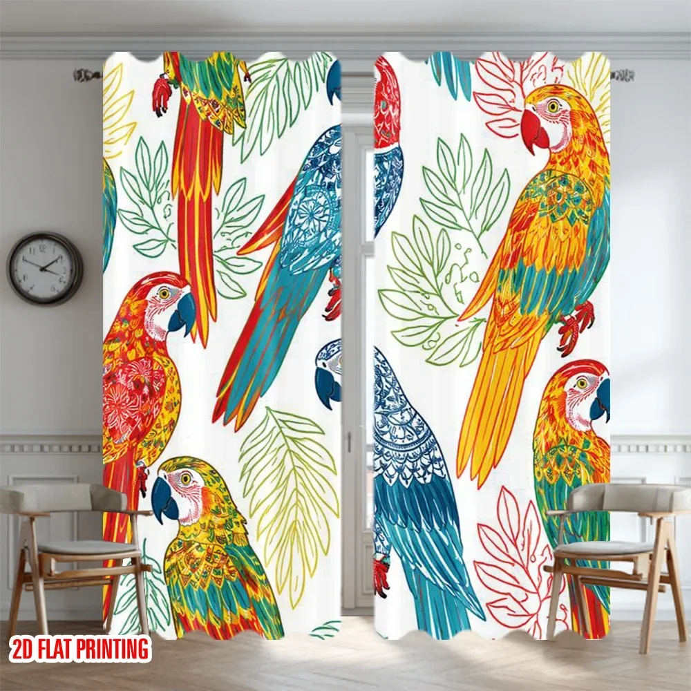 Vibrant Tropical Parrot Print Curtains Jungle Macaw Design Digital Flat Printing Window Drapes for Bedroom Home Decor