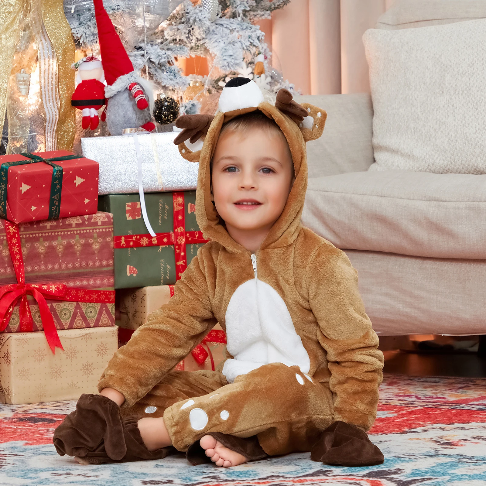 أطفال بنين بنات الحيوان زي الغزلان زي لعب الأدوار مقنعين طويلة الأكمام السروال القصير ليوبارد تأثيري حلي حللا #2