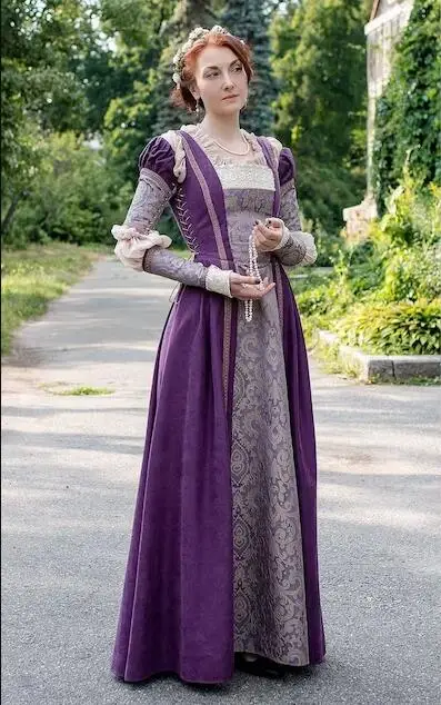 Lavender Renaissance Medieval Prom Dresses Long Sleeve Corset Venetian Italian renaissance Ren faire Evening Dress customsized