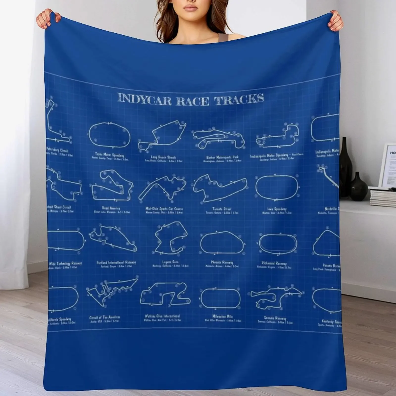 

Indycar Race Tracks (Bueprint Version) Throw Blanket Flannels Sofa Quilt Blankets