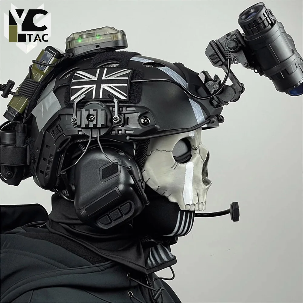 YCTAC Tactical Ghost Skull Mask Helmet Set with NVG Model Communication Headset for Airsoft Paintball Cosplay Wargame COD Fans