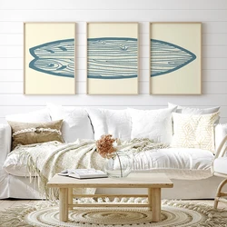 Retro Boho Surfboard Beach Art Sea and Surf Poster Canvas Paintings Coastal Wall Art Print Pictures For Living Room Home Decor