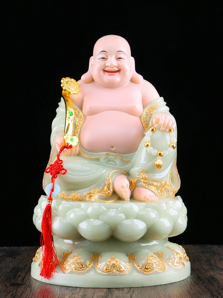 GOOD Southeast Asia high grade jade Maitreya God of wealth Mammon buddha statue Recruit thriving business luck